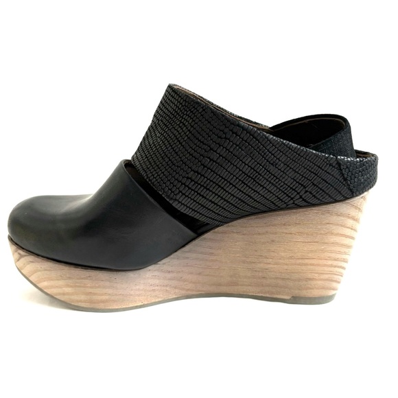 Coclico Harlen Wedge Platform Clogs Leather Wooden Shoes Black Size 6/36 - Picture 4 of 17